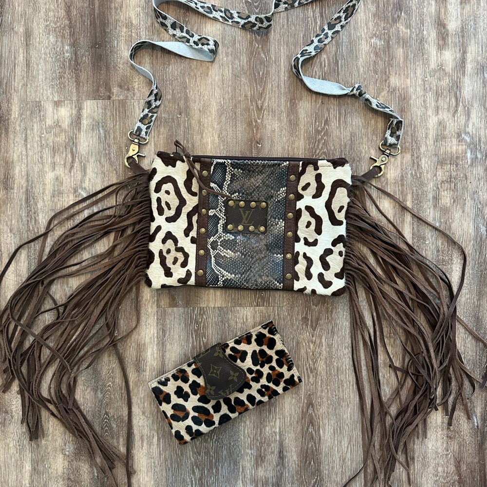 Handmade Upcycled Safari Hide Animal Print Fringe Purse Wallet